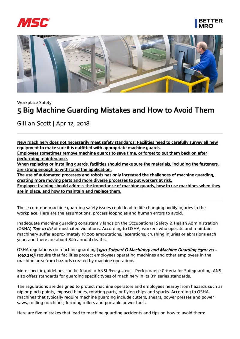 Machine Guarding Safety Mistakes and Solutions