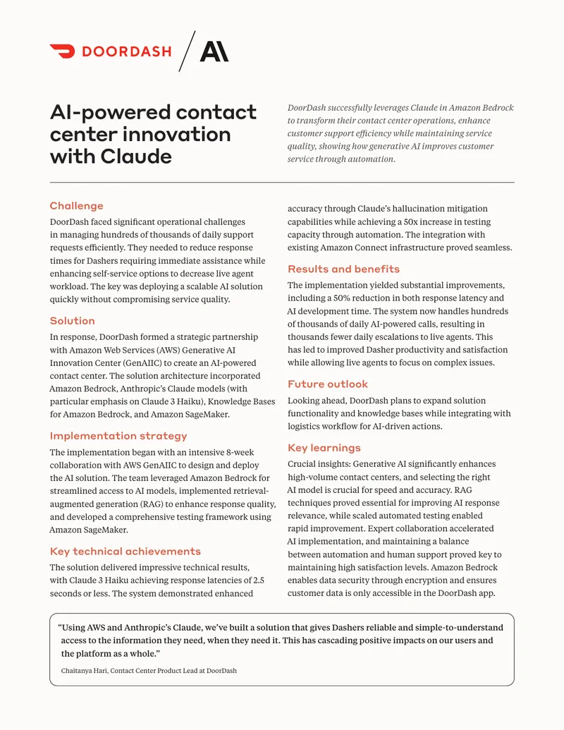 AI-Powered Contact Center Implementation at DoorDash