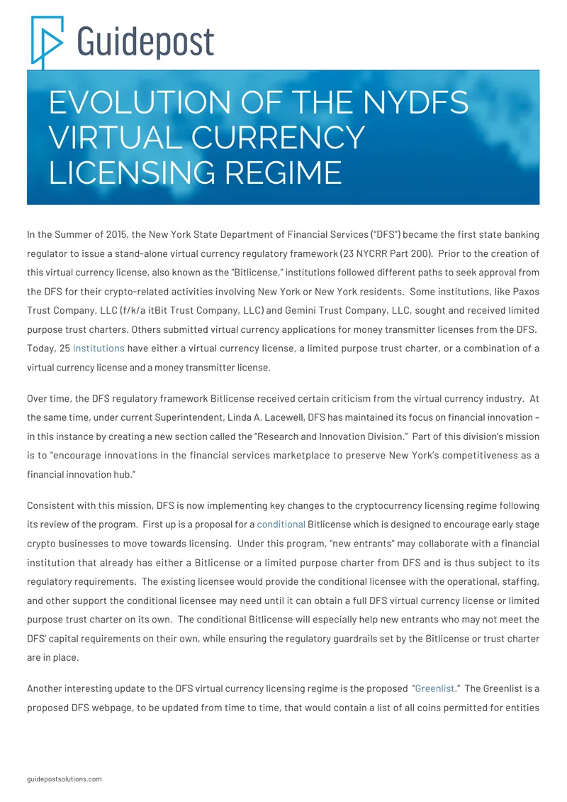 Evolution of the NYDFS Virtual Currency Licensing Regime