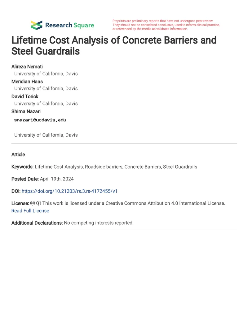 Lifetime Cost Analysis of Concrete Barriers and Steel Guardrails