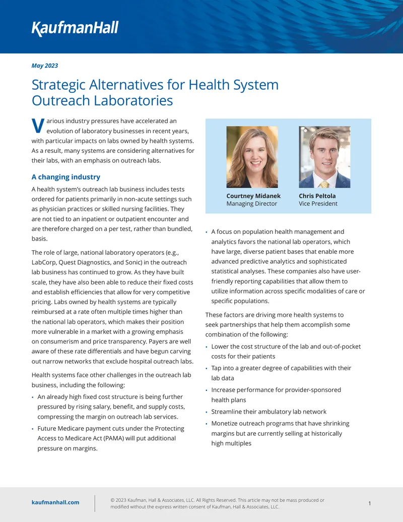 Strategic Alternatives for Health System Outreach Laboratories