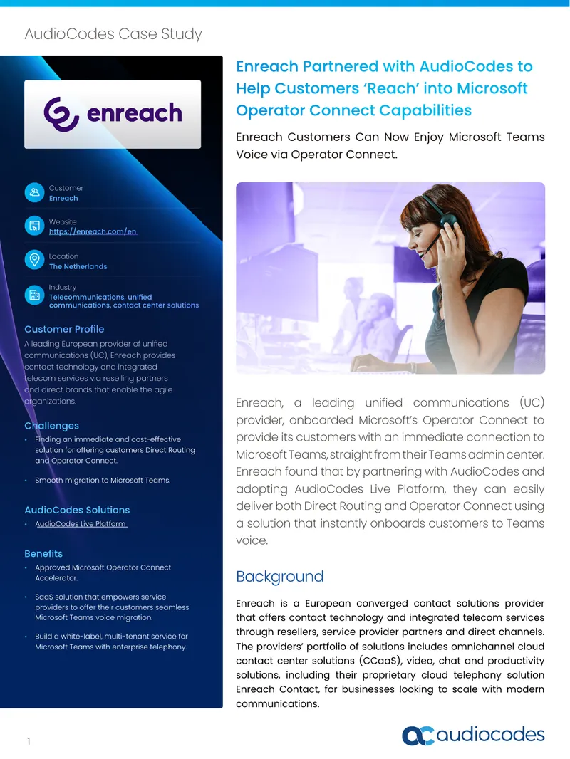 Enreach and AudioCodes Partnership for Microsoft Teams Integration