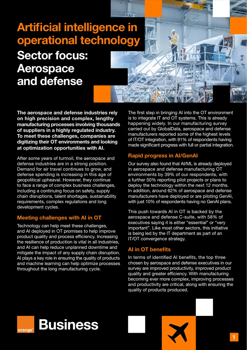Artificial Intelligence in Operational Technology for Aerospace and Defense preview page 1