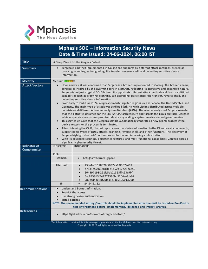 Analysis of the Zergeca Botnet Threat