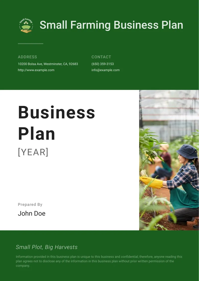 Small Farming Business Plan Overview