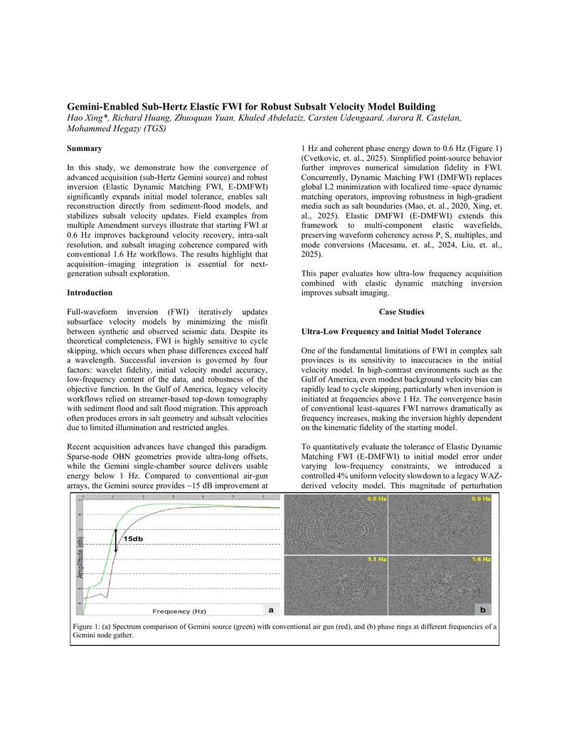Gemini-Enabled Sub-Hertz Elastic FWI for Subsalt Velocity Model Building