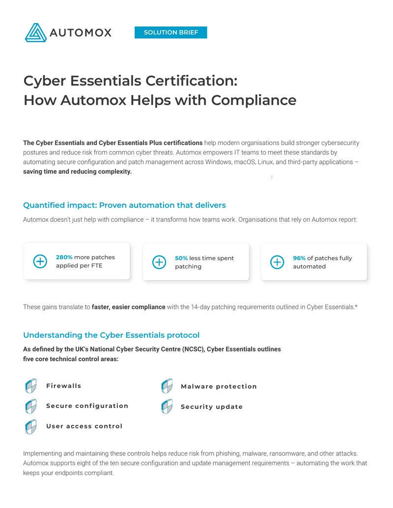 Cyber Essentials Compliance Automation with Automox