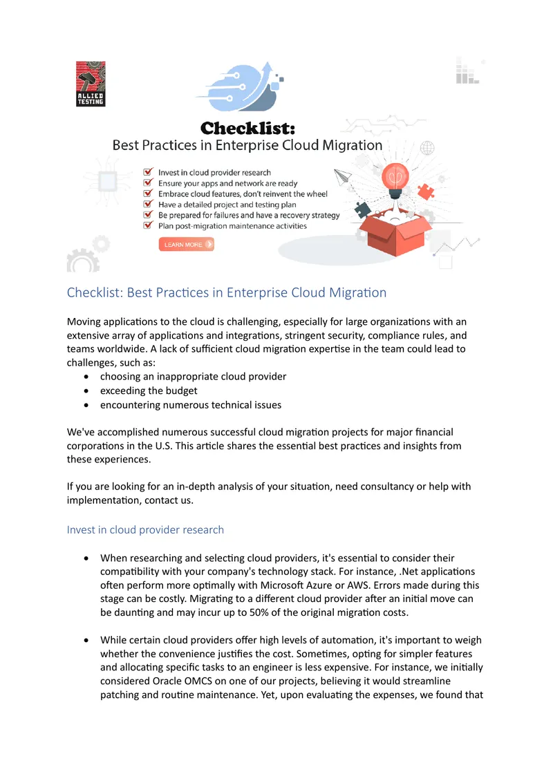 Best Practices in Enterprise Cloud Migration