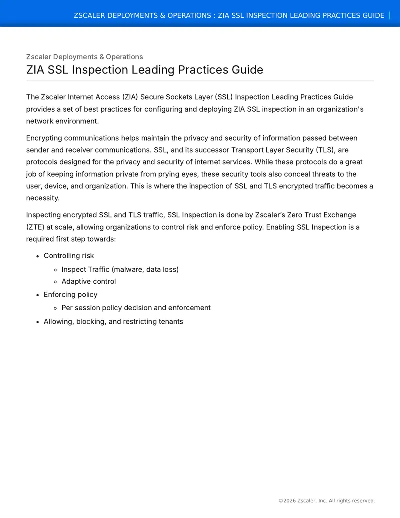 Zscaler SSL Inspection Leading Practices Guide