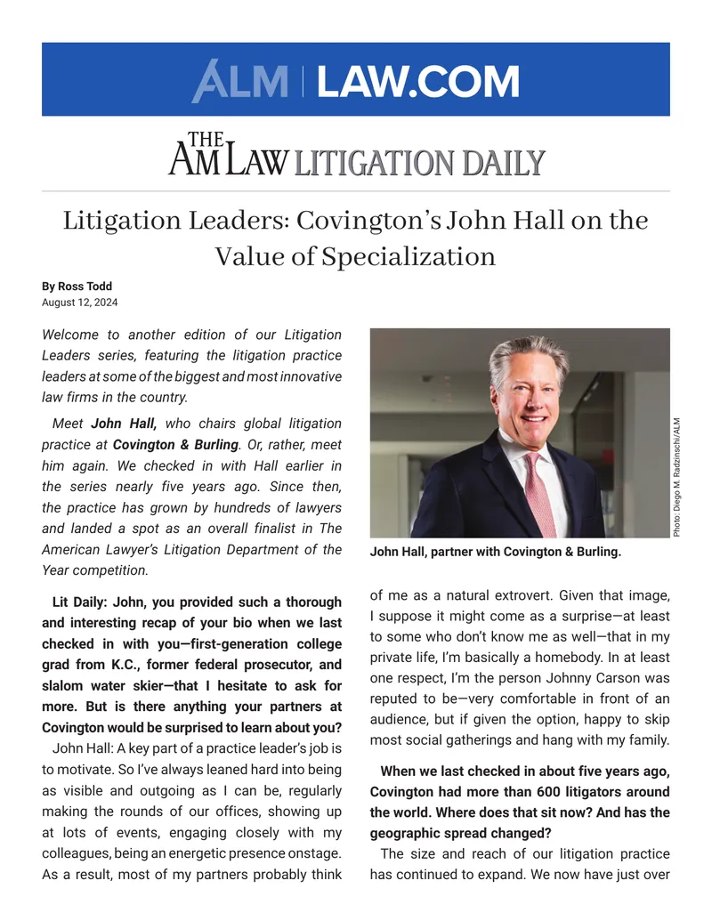 Litigation Leaders Series: John Hall of Covington & Burling
