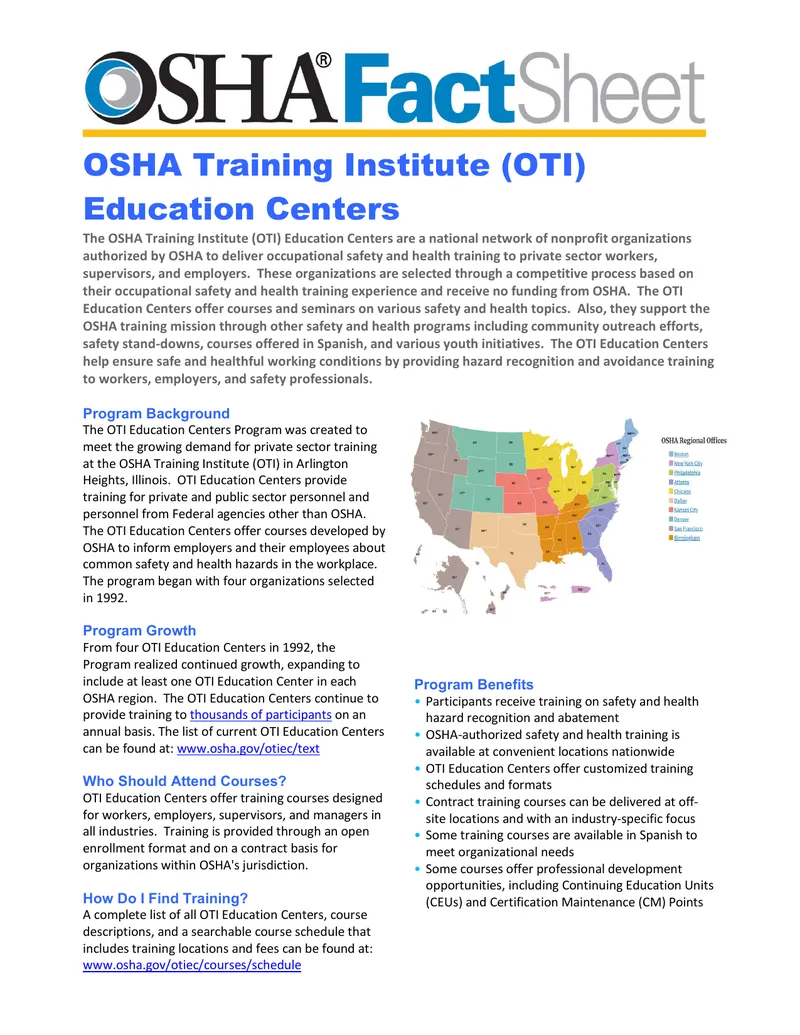 OSHA Training Institute Education Centers Overview
