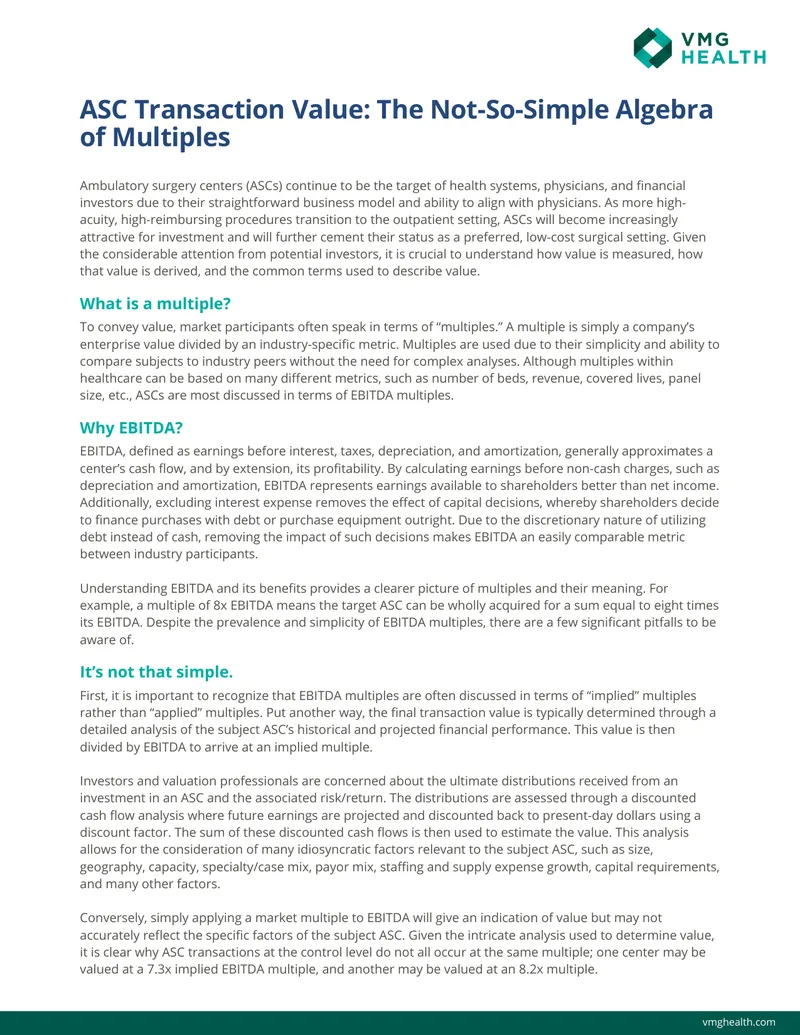 Valuation of Ambulatory Surgery Centers