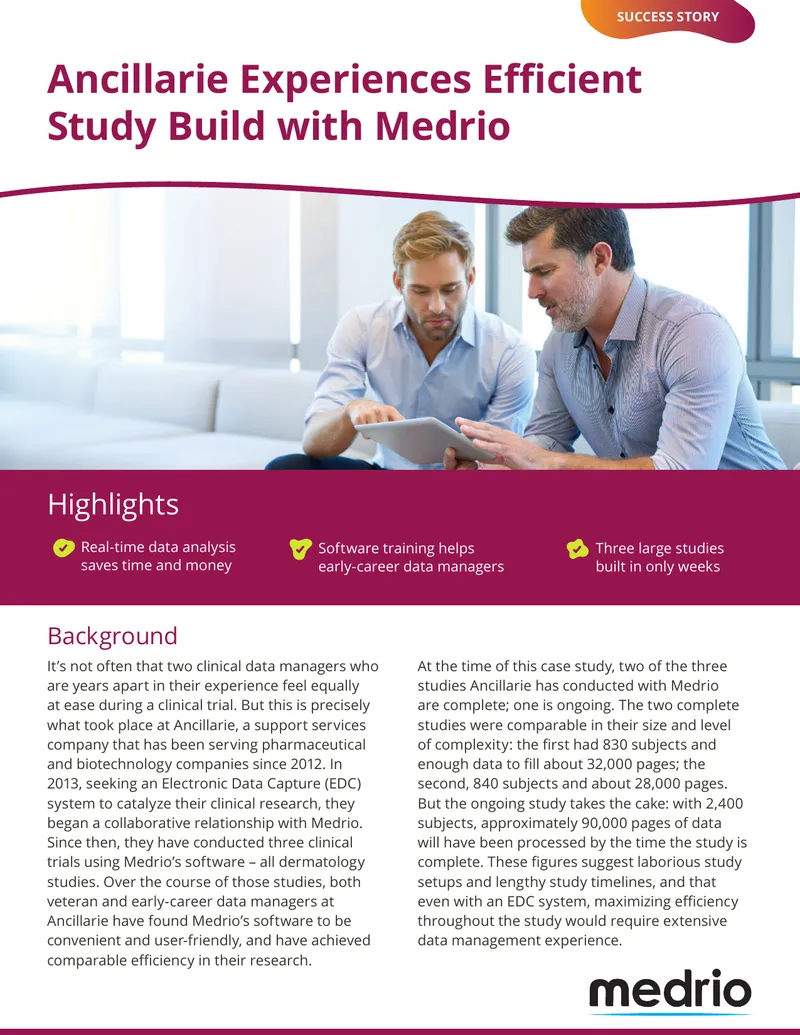 Ancillarie Experiences Efficient Study Build with Medrio
