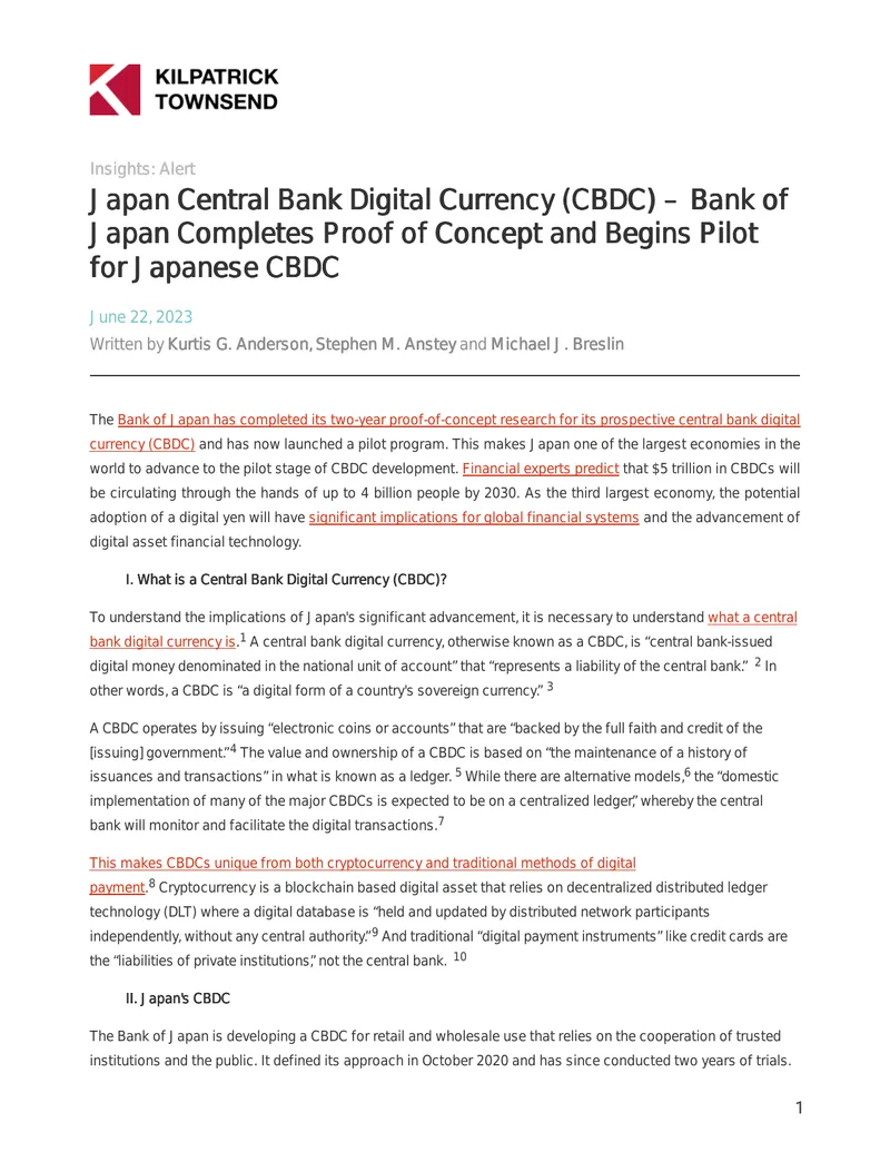 Japan Central Bank Digital Currency Pilot Program