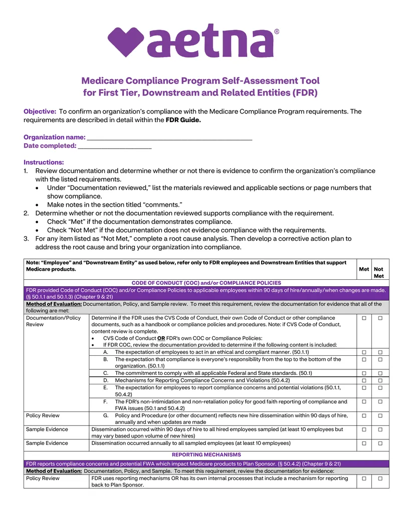 Medicare Compliance Program Self-Assessment Tool