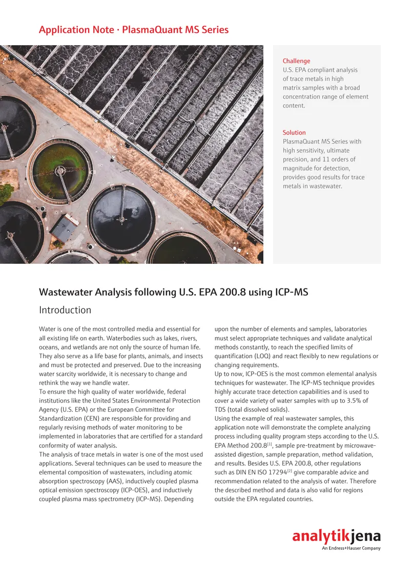 Trace Metals Analysis in Wastewater Using PlasmaQuant MS preview page 1