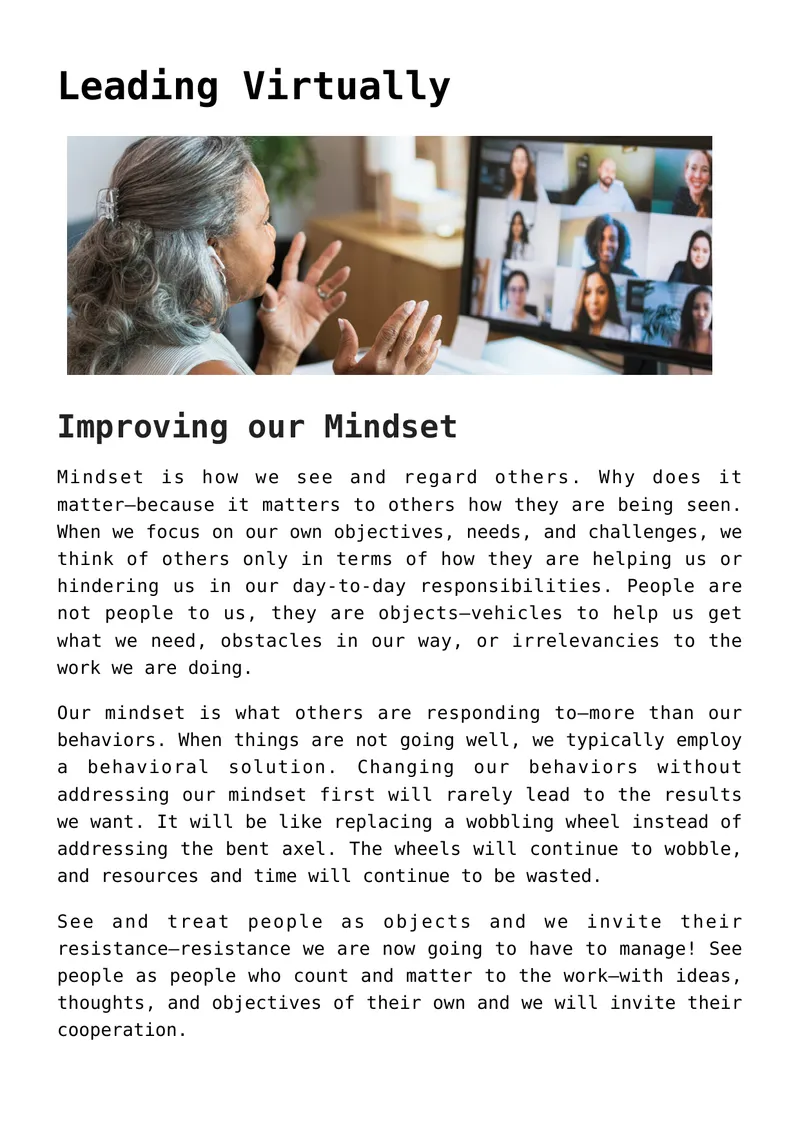 Leading Virtually: Improving Mindset and Relationships
