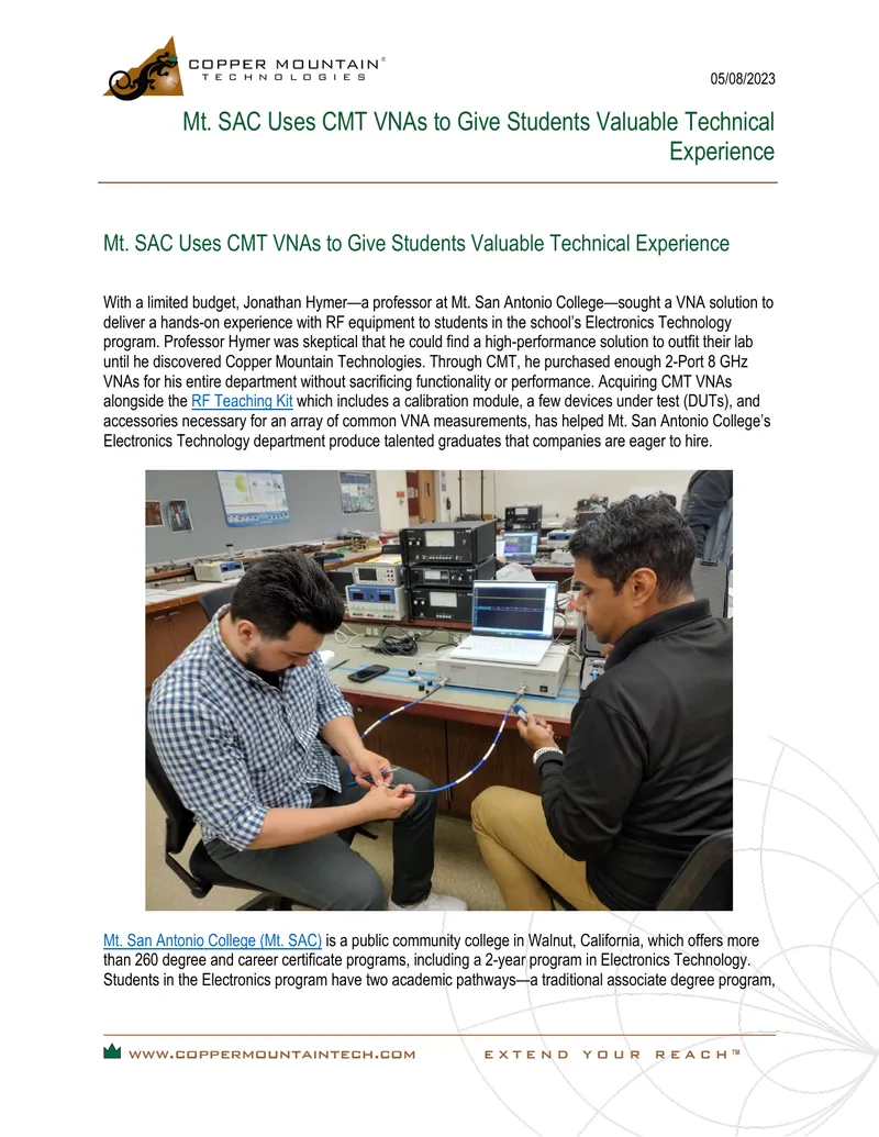 Mt. SAC Implements CMT VNAs for Student Training