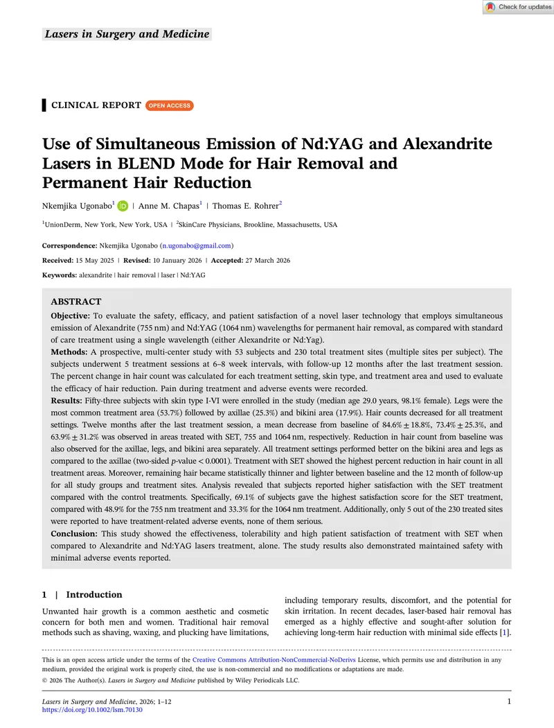 Clinical Report on Nd:YAG and Alexandrite Laser Use