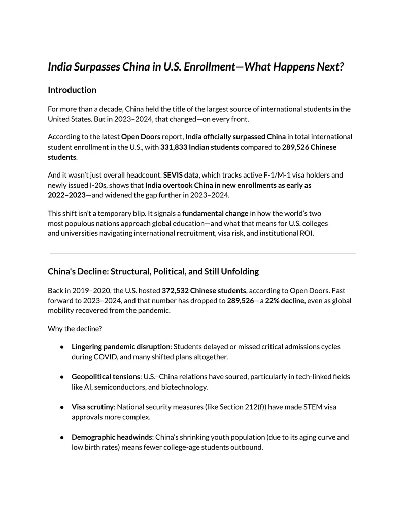 Trends in International Student Enrollment from India and China