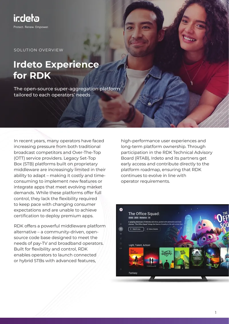 Irdeto Experience for RDK Middleware Platform