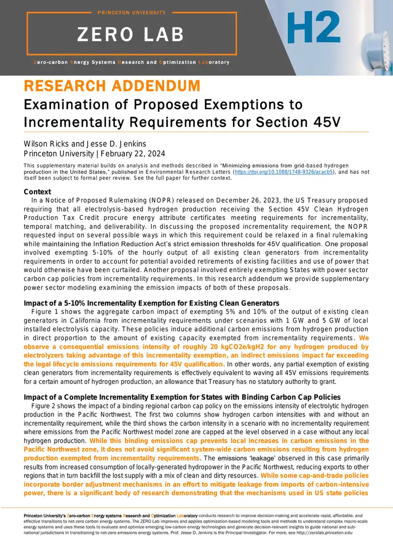 Examination of Proposed Exemptions to Incrementality Requirements