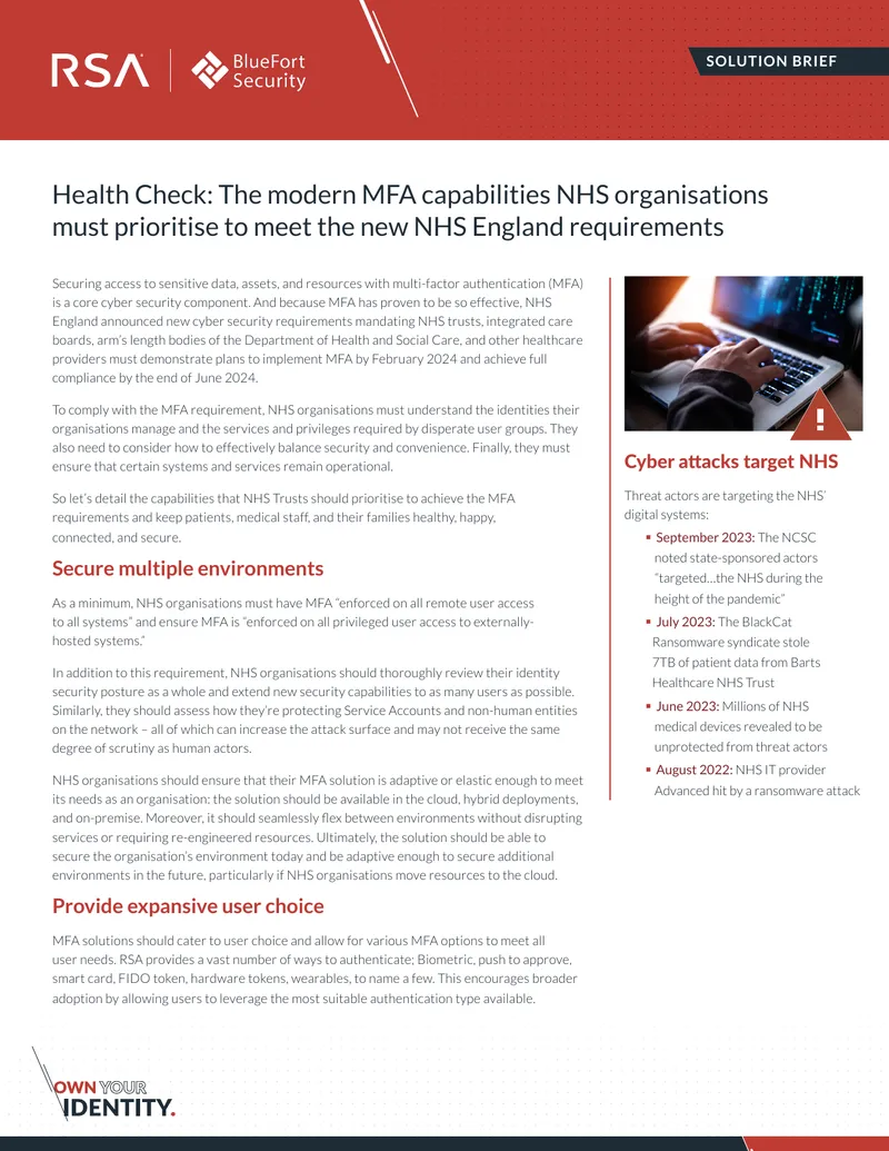 Health Check on Modern MFA Capabilities for NHS