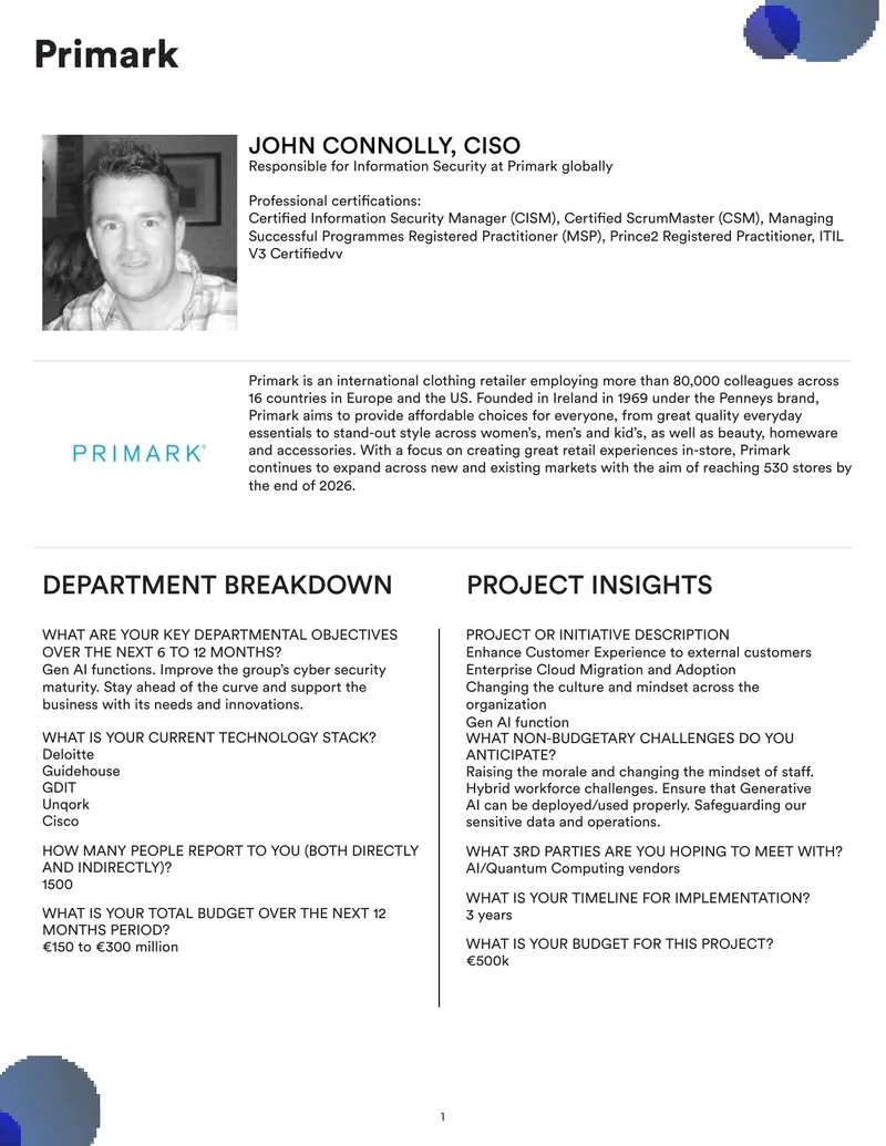 Primark Information Security Department Objectives