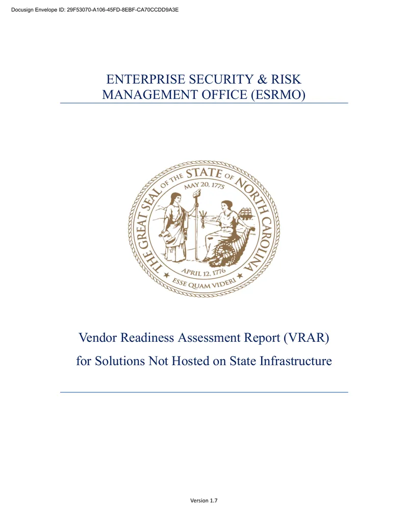 Vendor Readiness Assessment Report for Non-State Hosted Solutions