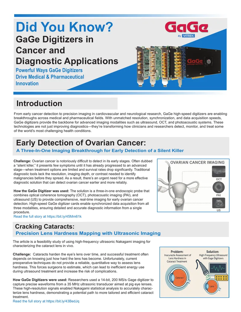 GaGe Digitizers in Cancer and Diagnostic Applications