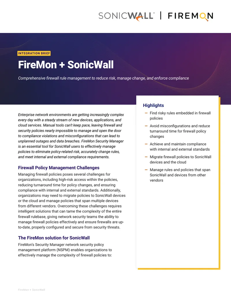 FireMon Security Manager Integration with SonicWall
