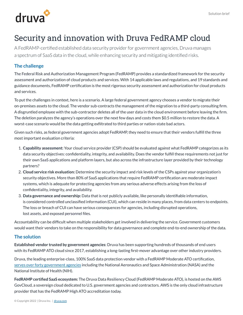 Druva FedRAMP Cloud Data Protection Solution Brief