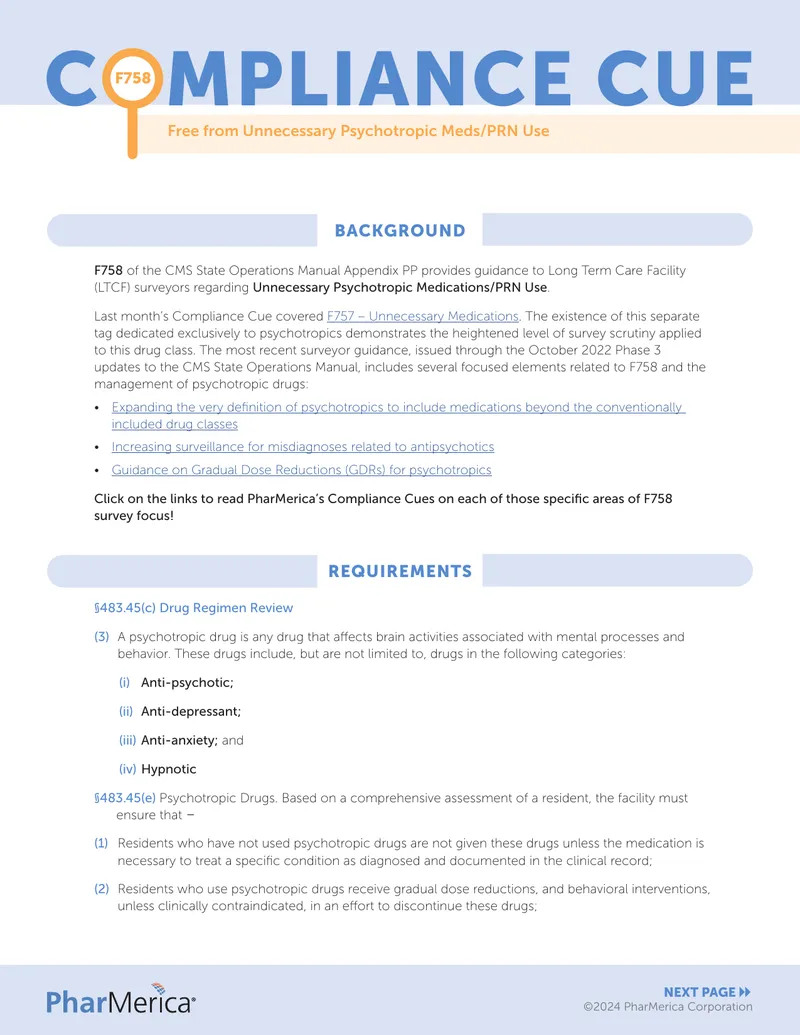 Guidance on Unnecessary Psychotropic Medications in LTCFs