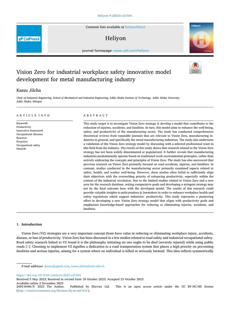 Vision Zero Strategy Model Development for Manufacturing Safety
