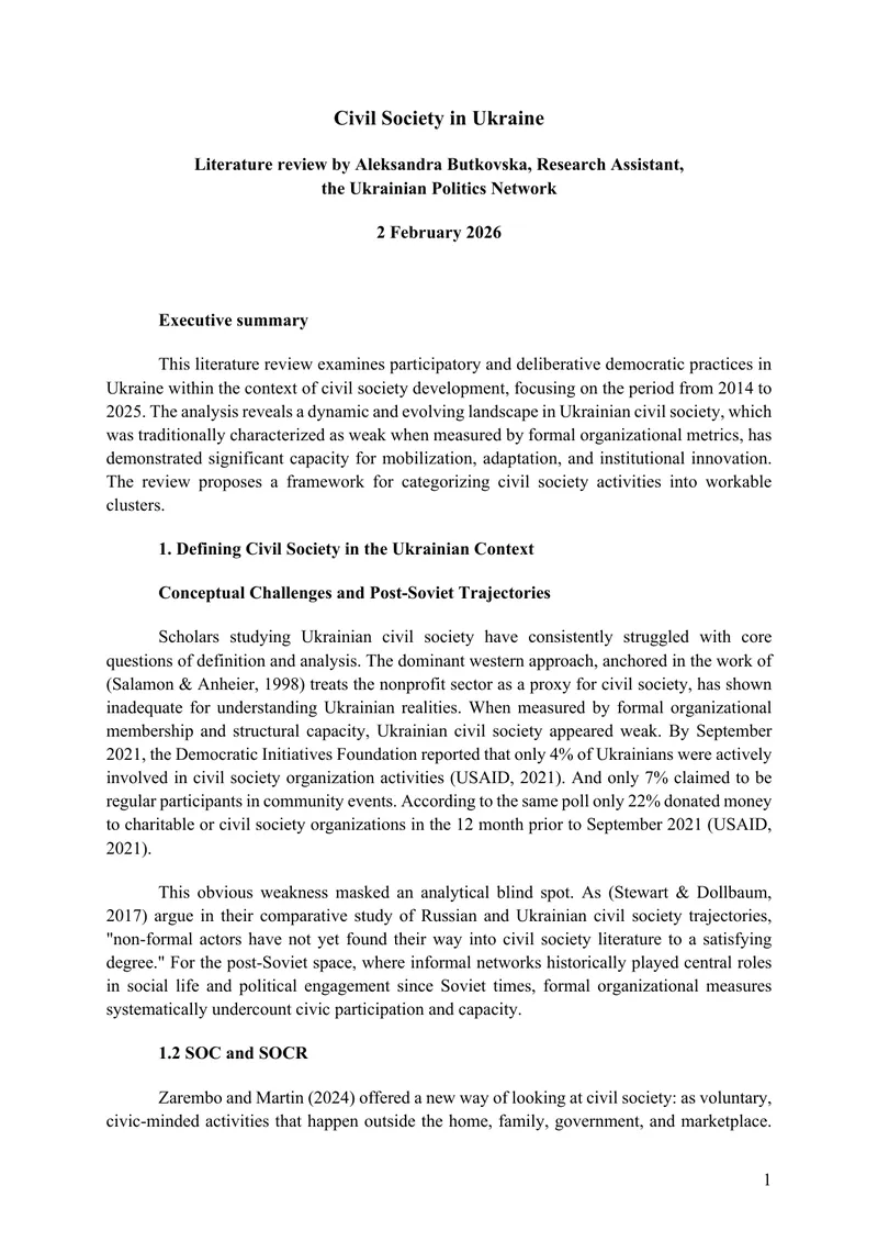 Participatory Democratic Practices in Ukrainian Civil Society