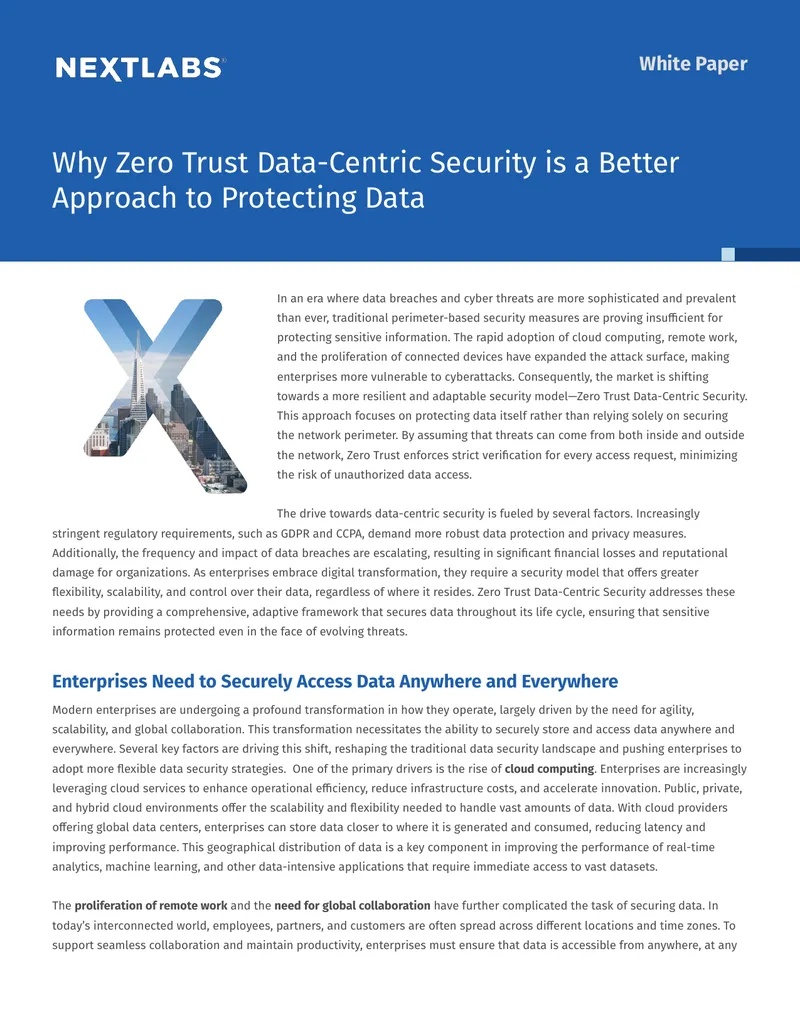 Zero Trust Data-Centric Security Framework