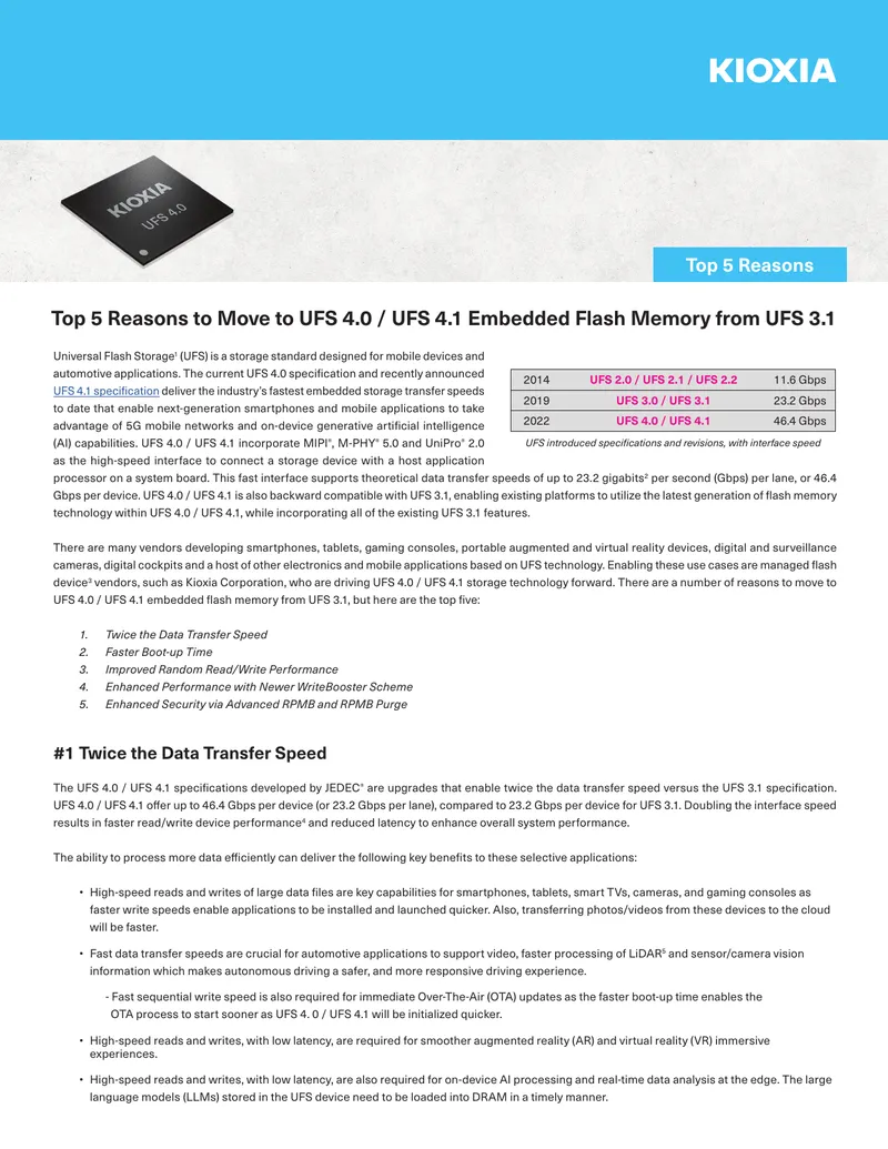 Top Reasons to Transition to UFS 4.0 and 4.1 Flash Memory