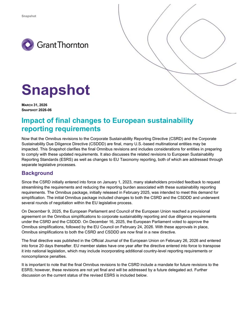 Impact of Final Changes to European Sustainability Reporting Requirements