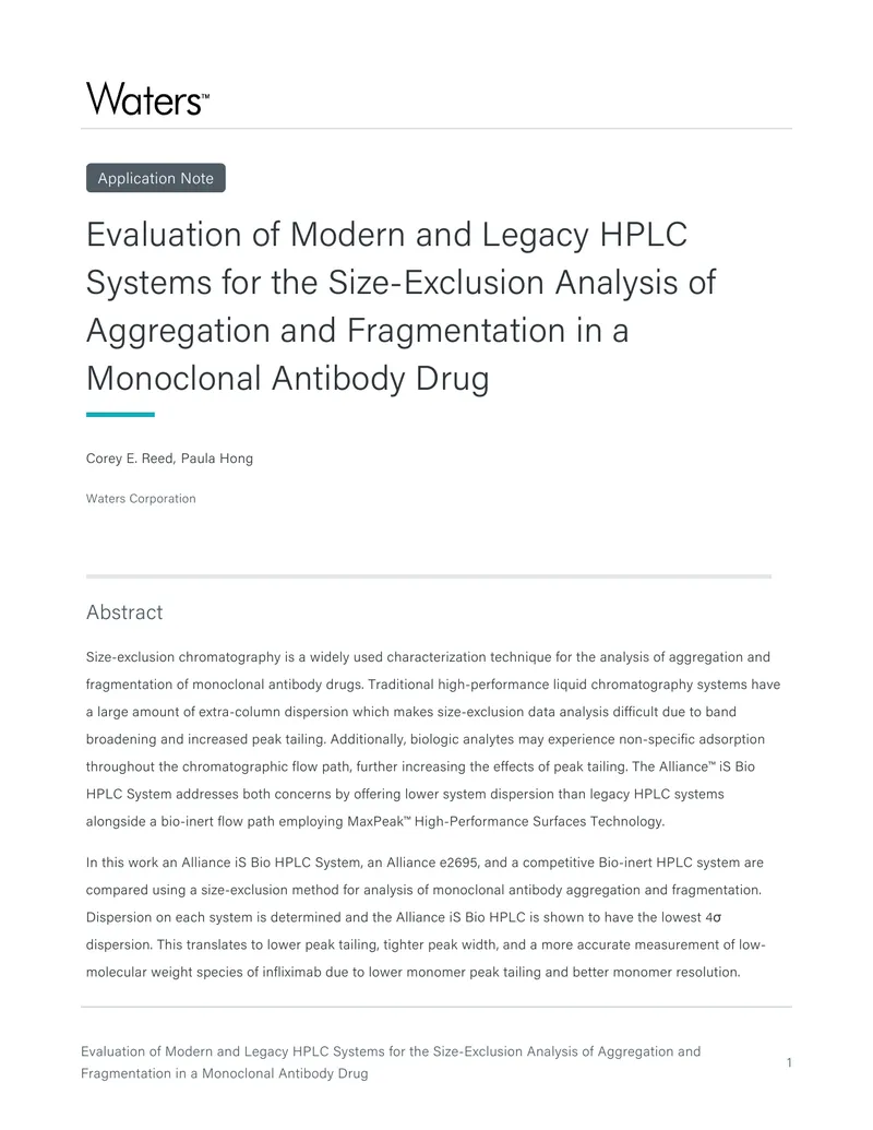 Evaluation of HPLC Systems for Monoclonal Antibody Analysis