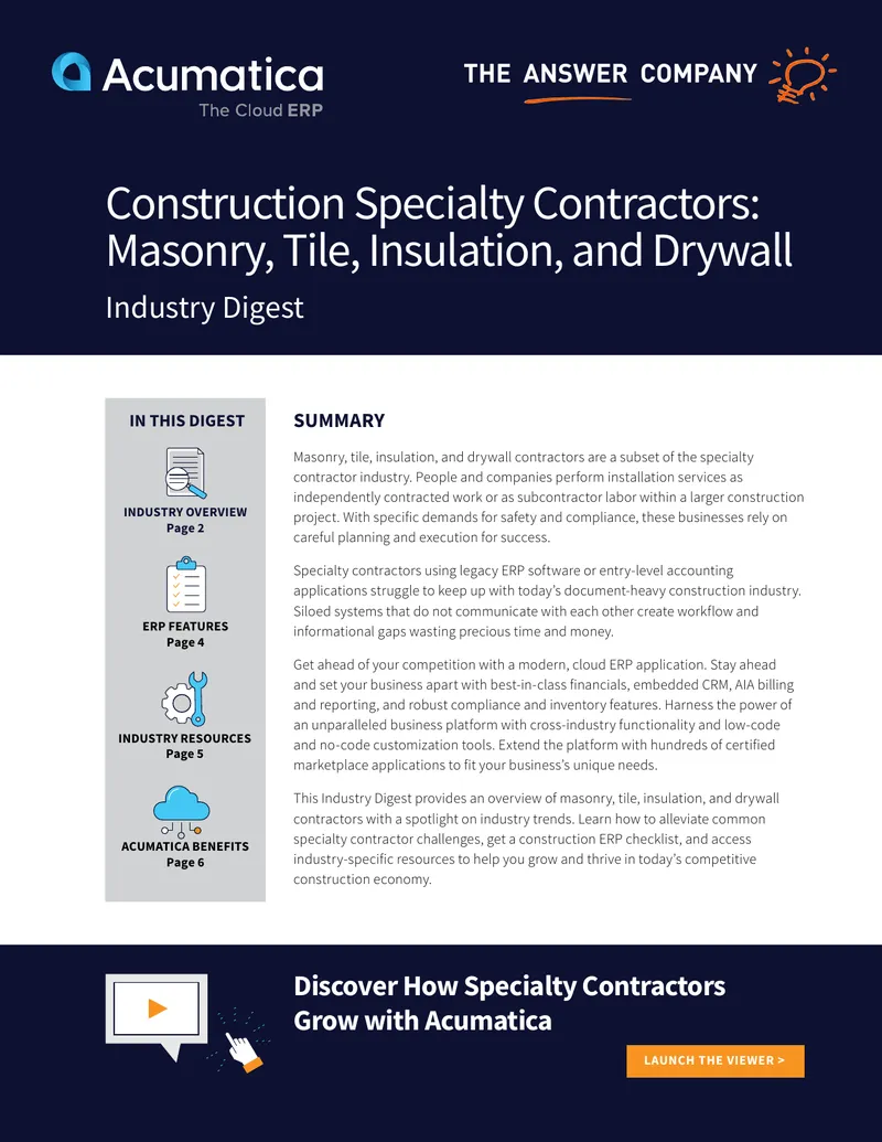 Masonry, Tile, Insulation, and Drywall Contractor Industry Digest