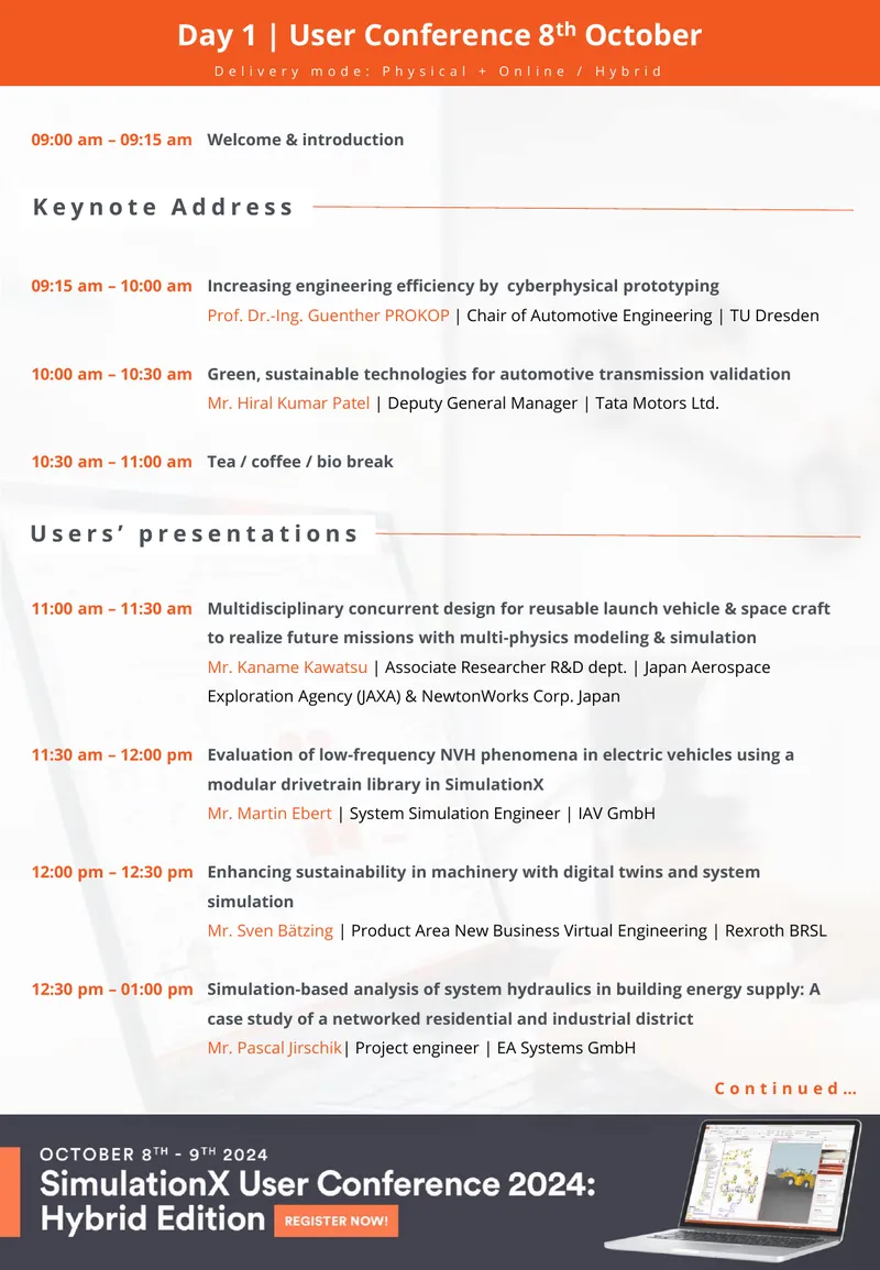 User Conference Agenda for October 8-9