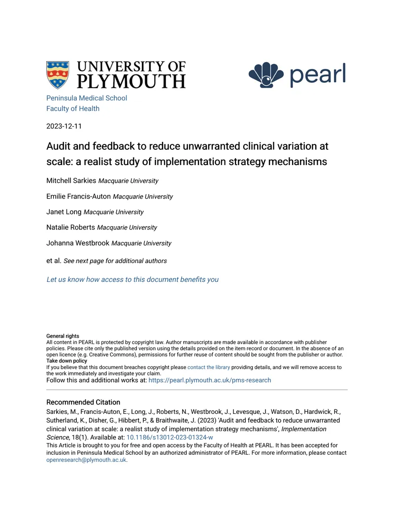 Audit and Feedback to Reduce Clinical Variation