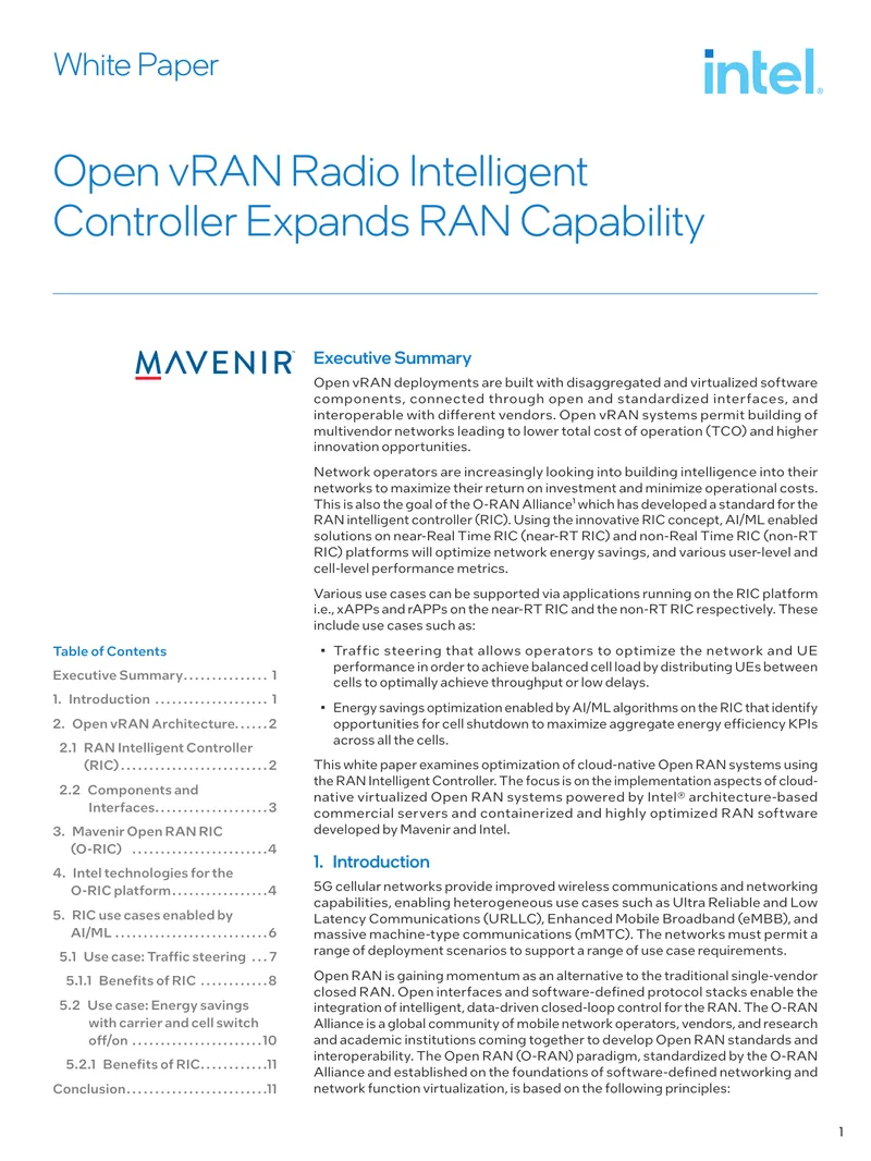 Open vRAN Radio Intelligent Controller Optimization