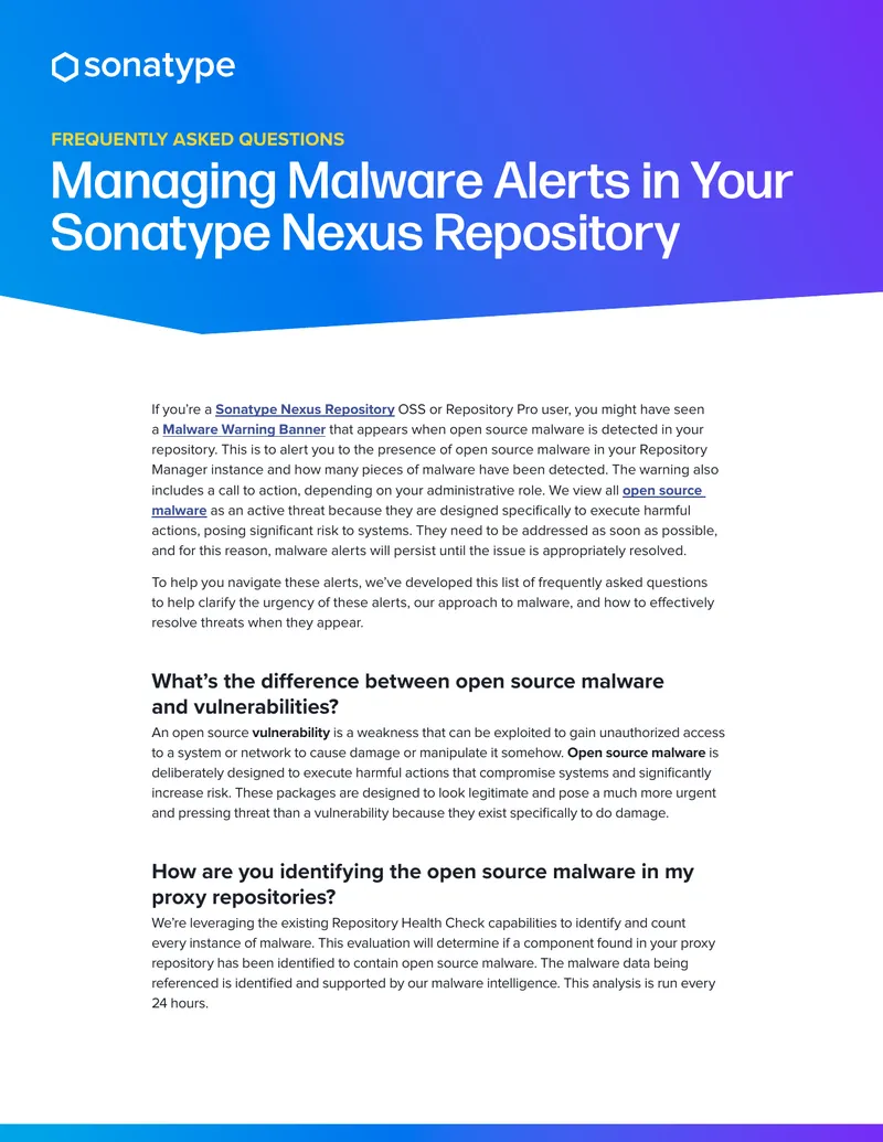 Managing Malware Alerts in Sonatype Nexus Repository