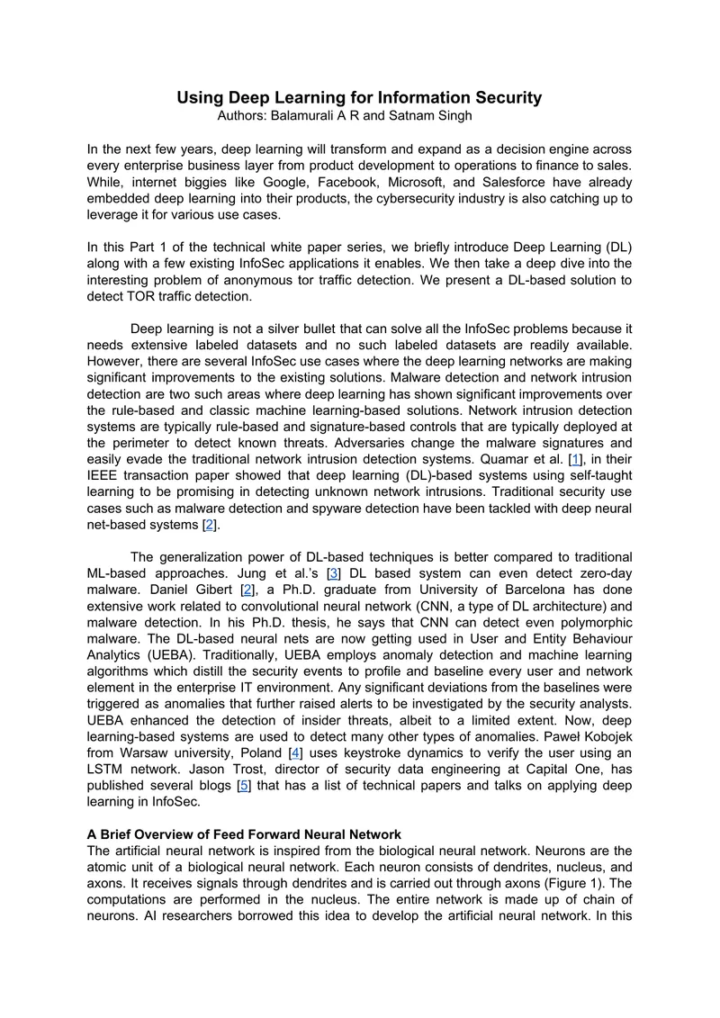 Deep Learning Applications in Information Security