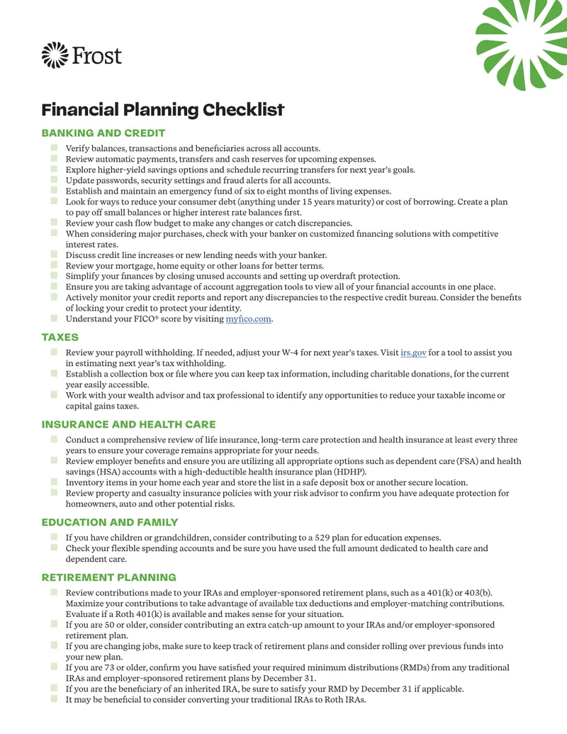 Comprehensive Financial Planning Checklist