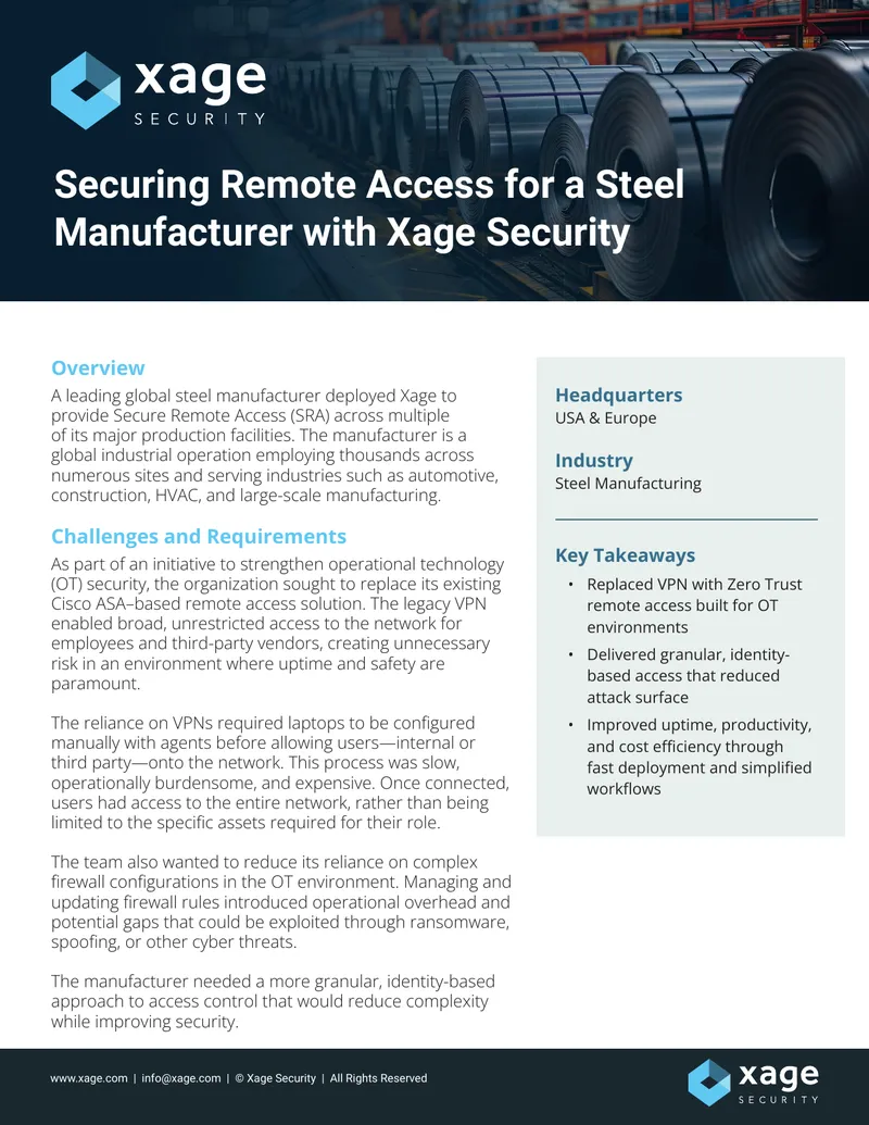 Secure Remote Access Implementation for Steel Manufacturing