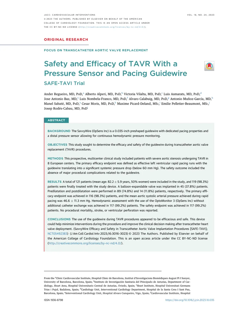 Safety and Efficacy of SavvyWire in TAVR Procedures