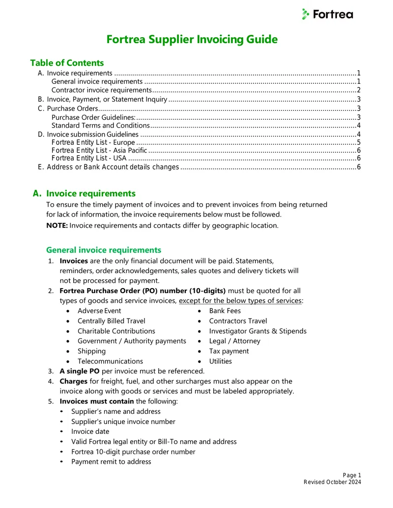 Fortrea Supplier Invoicing Guide