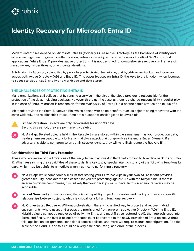 Identity Recovery for Microsoft Entra ID Solution Brief